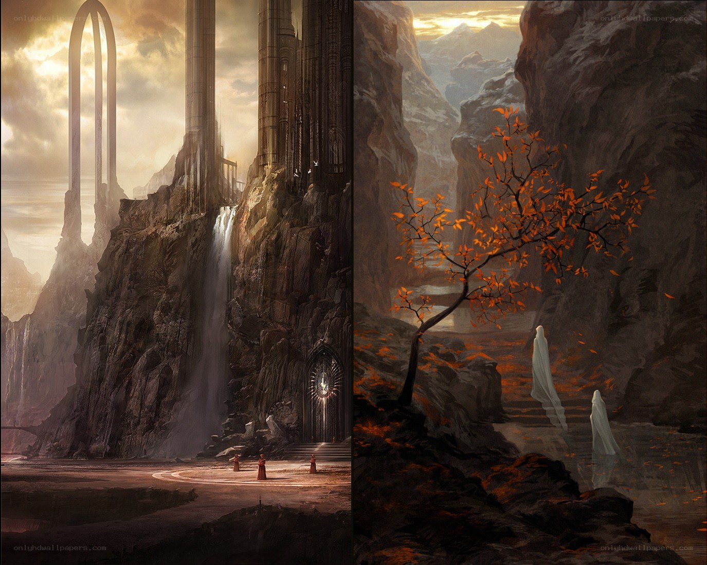 Fantasy landscape split scene
