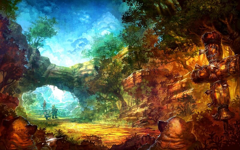 Fantasy landscape with adventurers