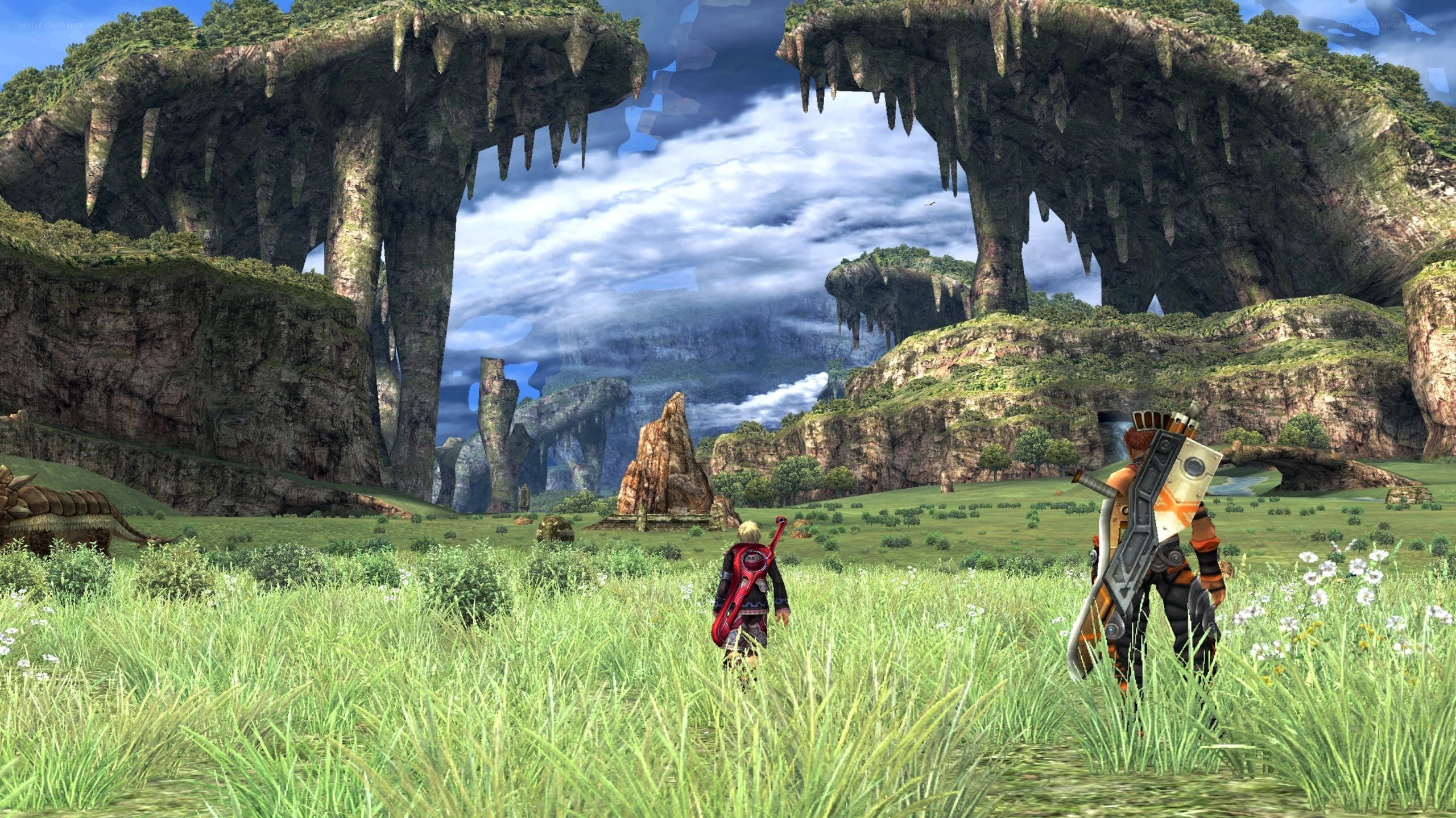 fantasy landscape with adventurers