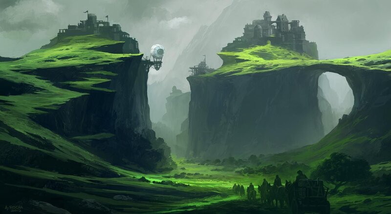 Fantasy landscape with airship