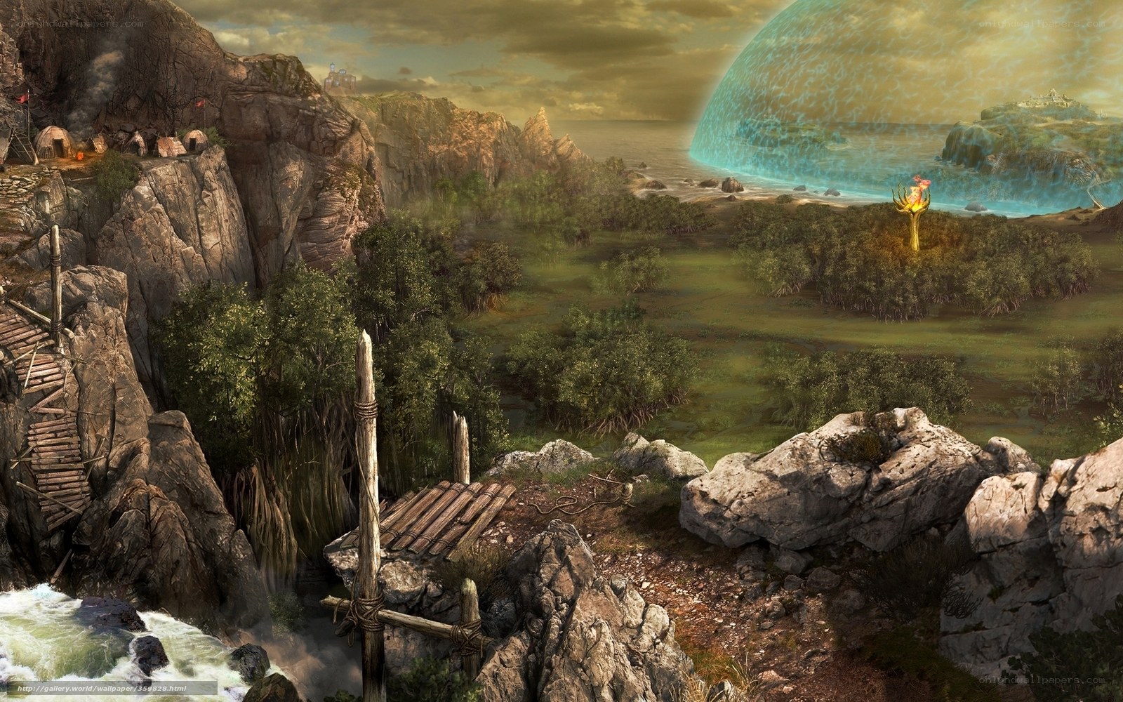 Fantasy landscape with alien sphere