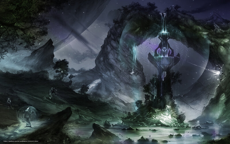 Fantasy landscape with ancient tower