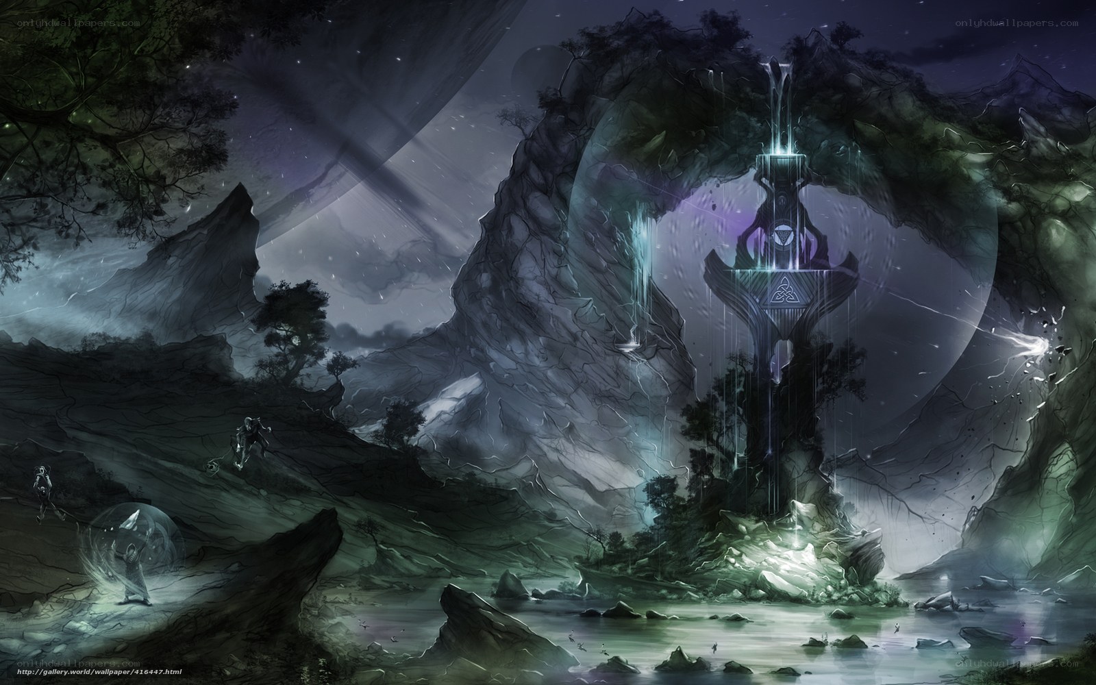 Fantasy landscape with ancient tower