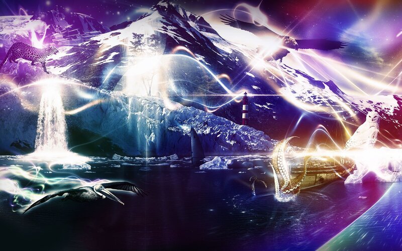Fantasy Landscape with Animals — Purple