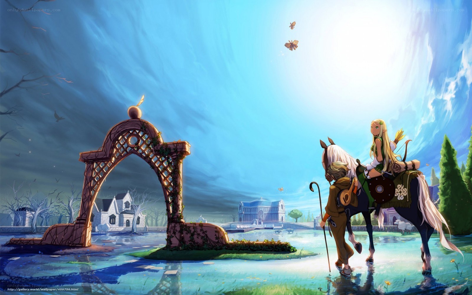 Fantasy landscape with arch and riders