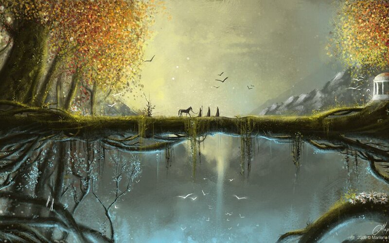 Fantasy landscape with bridge