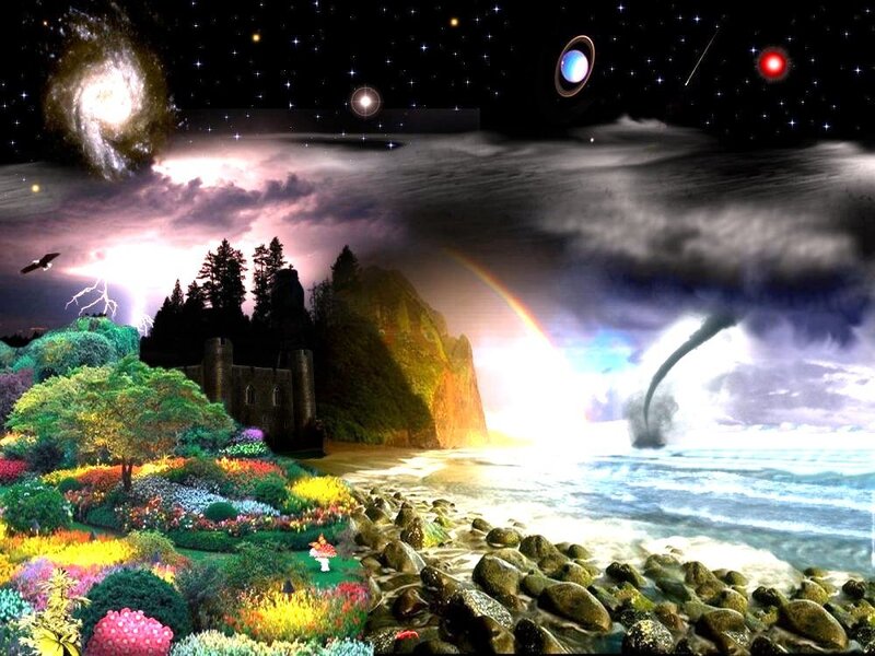 Fantasy landscape with castle and cosmos