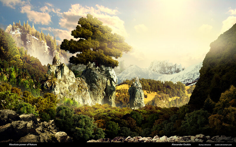 Fantasy Landscape with Castle — Green, Serene, Afternoon