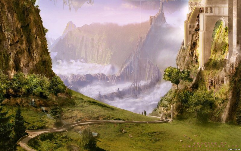 Fantasy Landscape with Castle — Green, Serene, Morning
