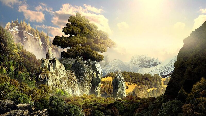 Fantasy Landscape with Castle — Green