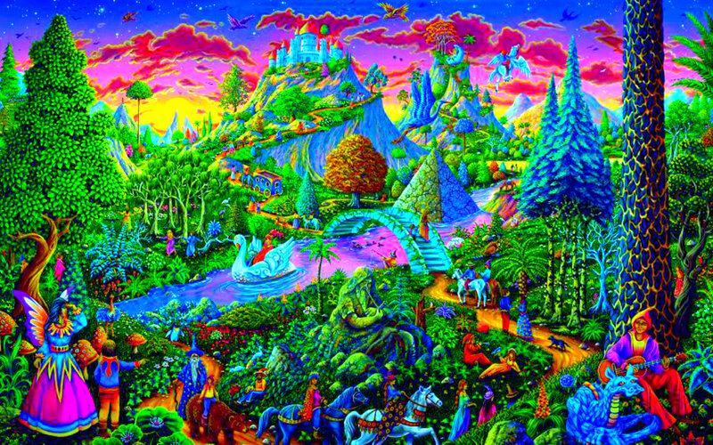 Fantasy Landscape with Castle — Green, Whimsical