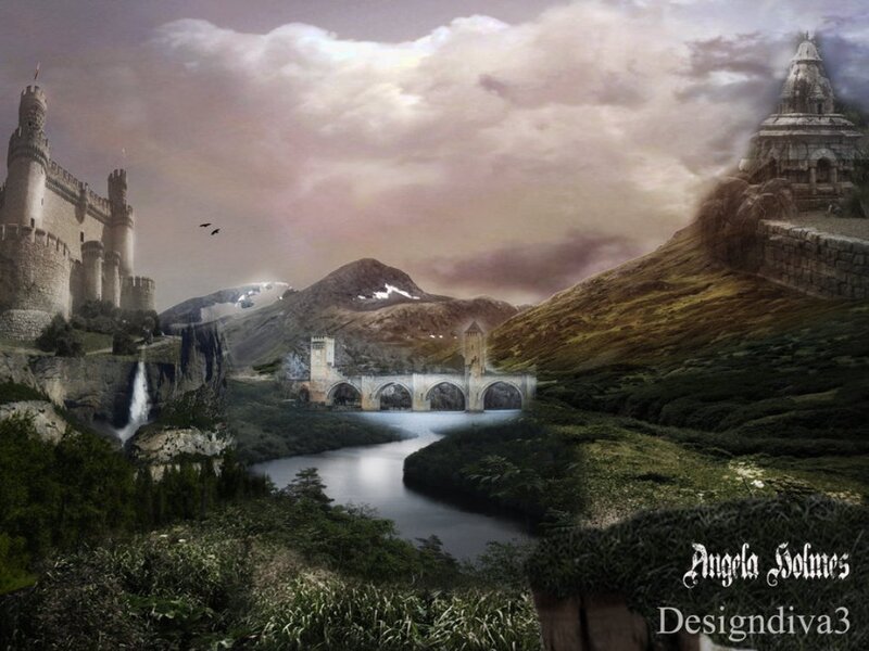 Fantasy Landscape with Castles — Green, Dramatic