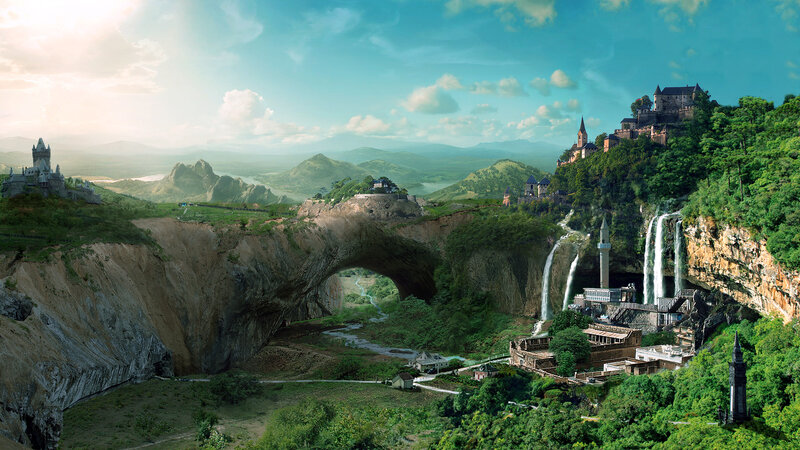 Fantasy Landscape with Castles — Green