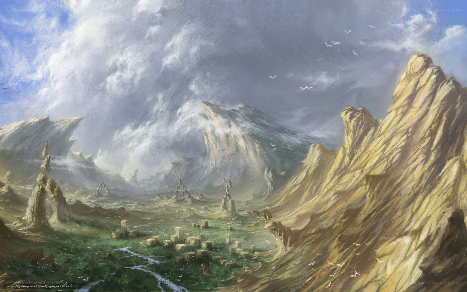 Fantasy landscape with city