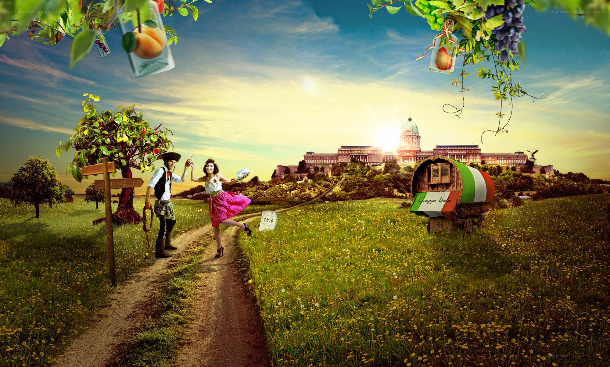 Fantasy landscape with couple