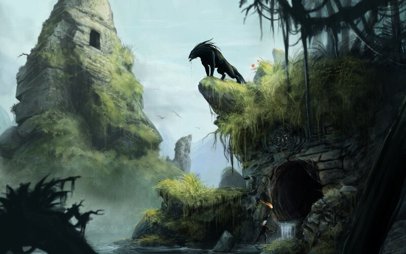 Fantasy landscape with creature