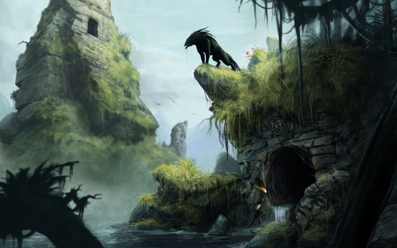 Fantasy landscape with creature