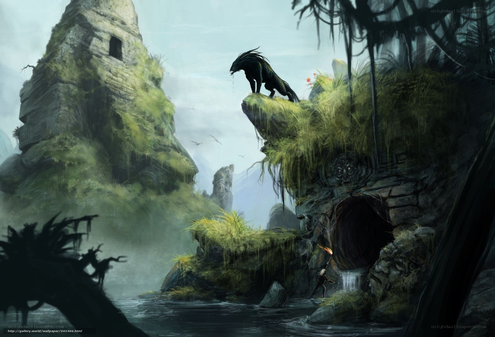 Fantasy landscape with creature