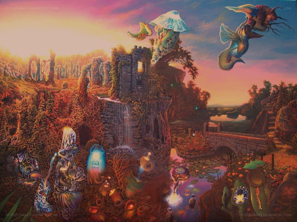 Fantasy landscape with creatures