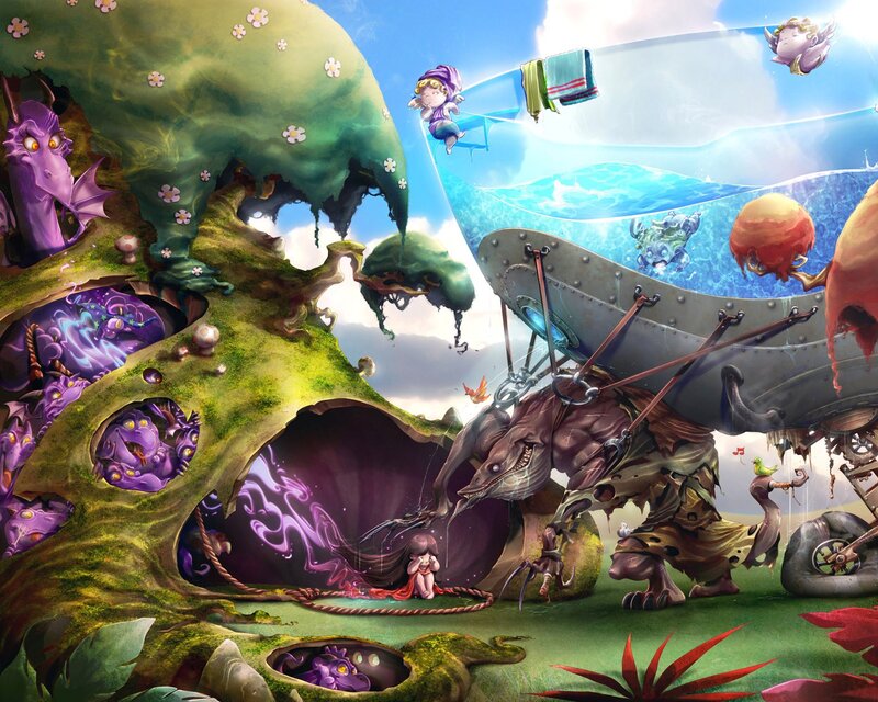 Fantasy landscape with creatures