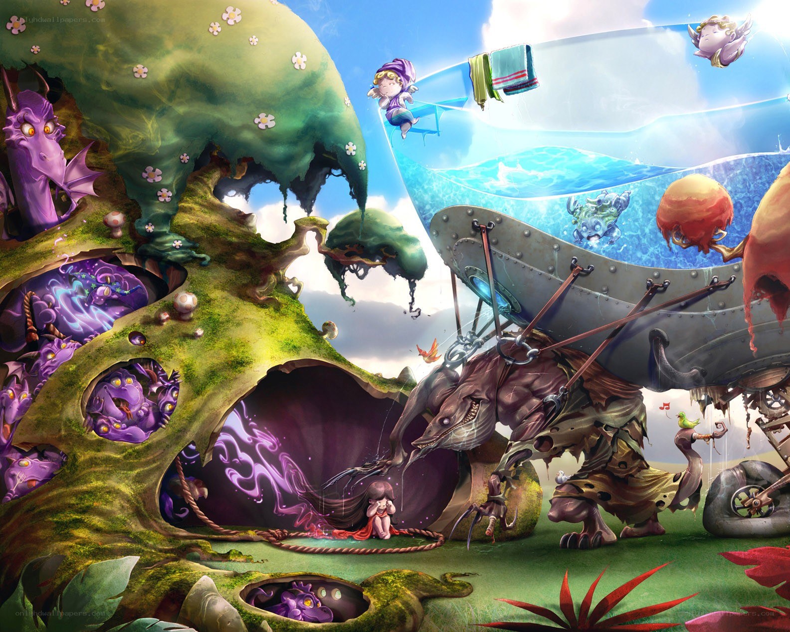 Fantasy landscape with creatures