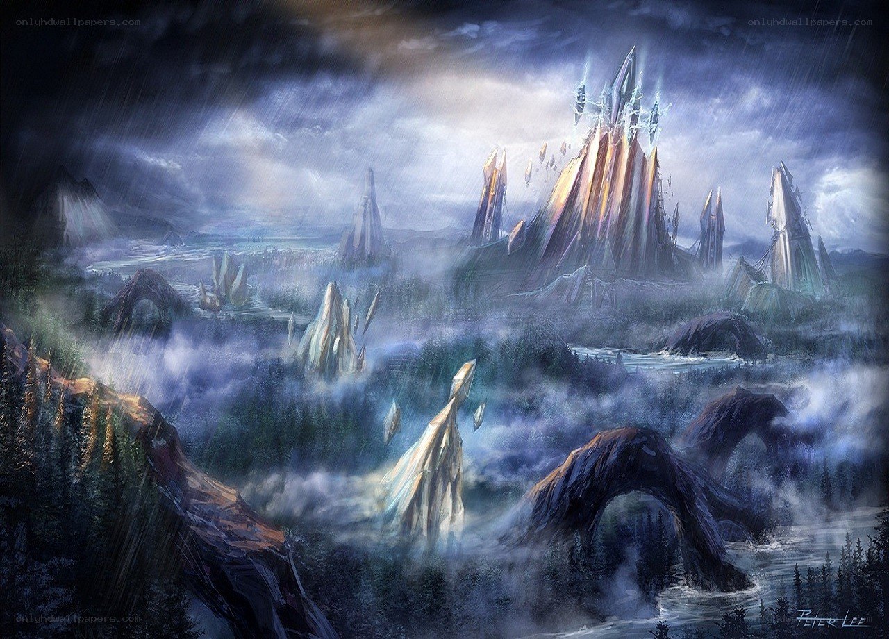 Fantasy landscape with crystal spires