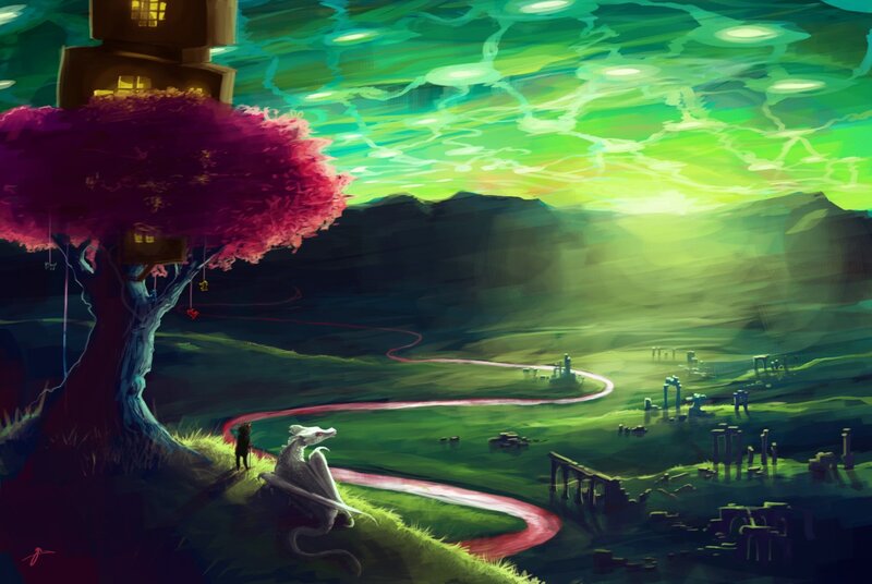 Fantasy landscape with dragon