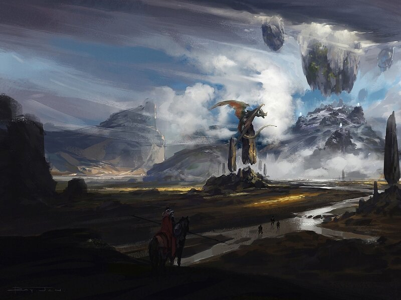 Fantasy landscape with dragon