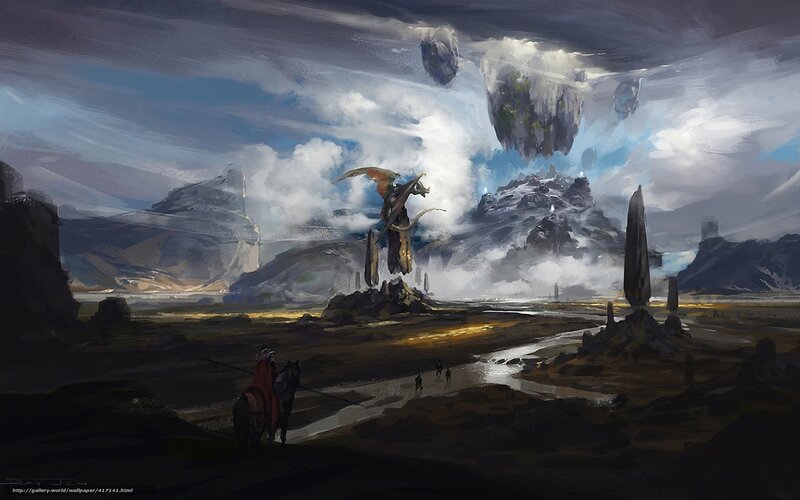 Fantasy landscape with dragon