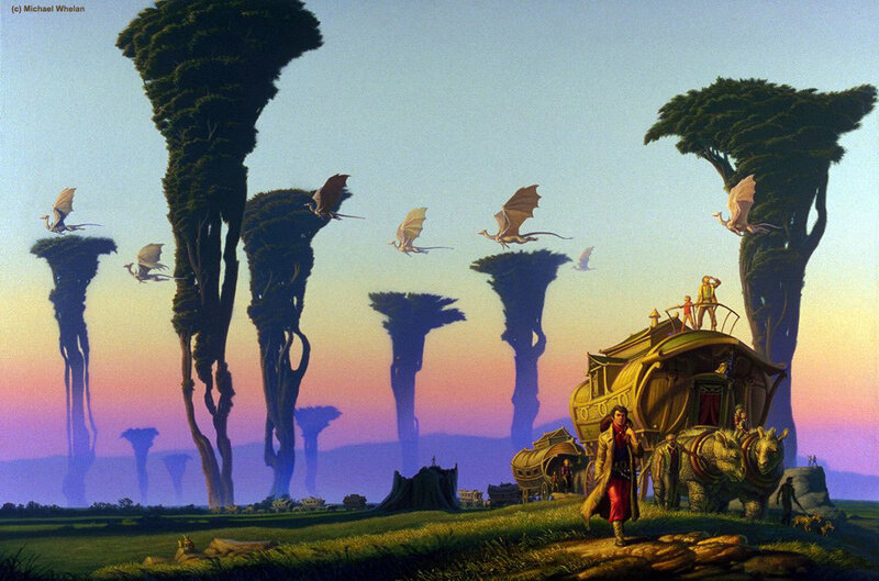 Fantasy landscape with dragons