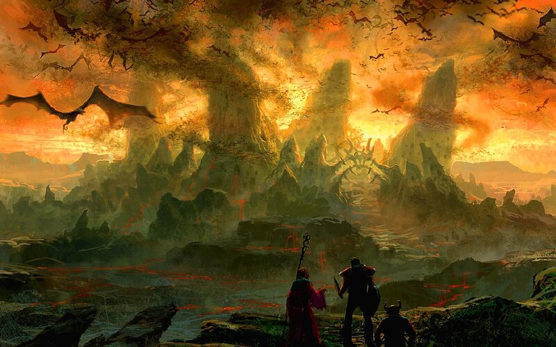 fantasy landscape with dragons