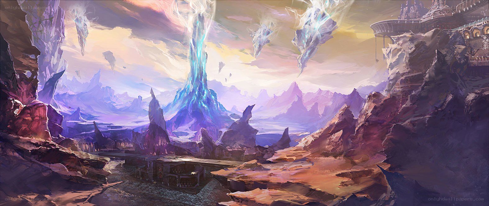 fantasy landscape with energy spire