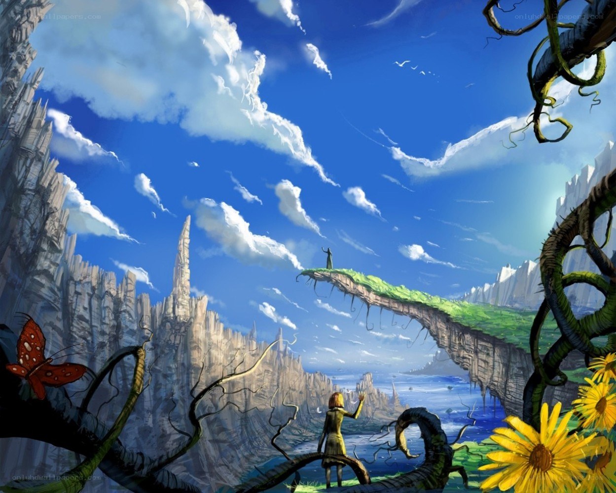 Fantasy landscape with floating island