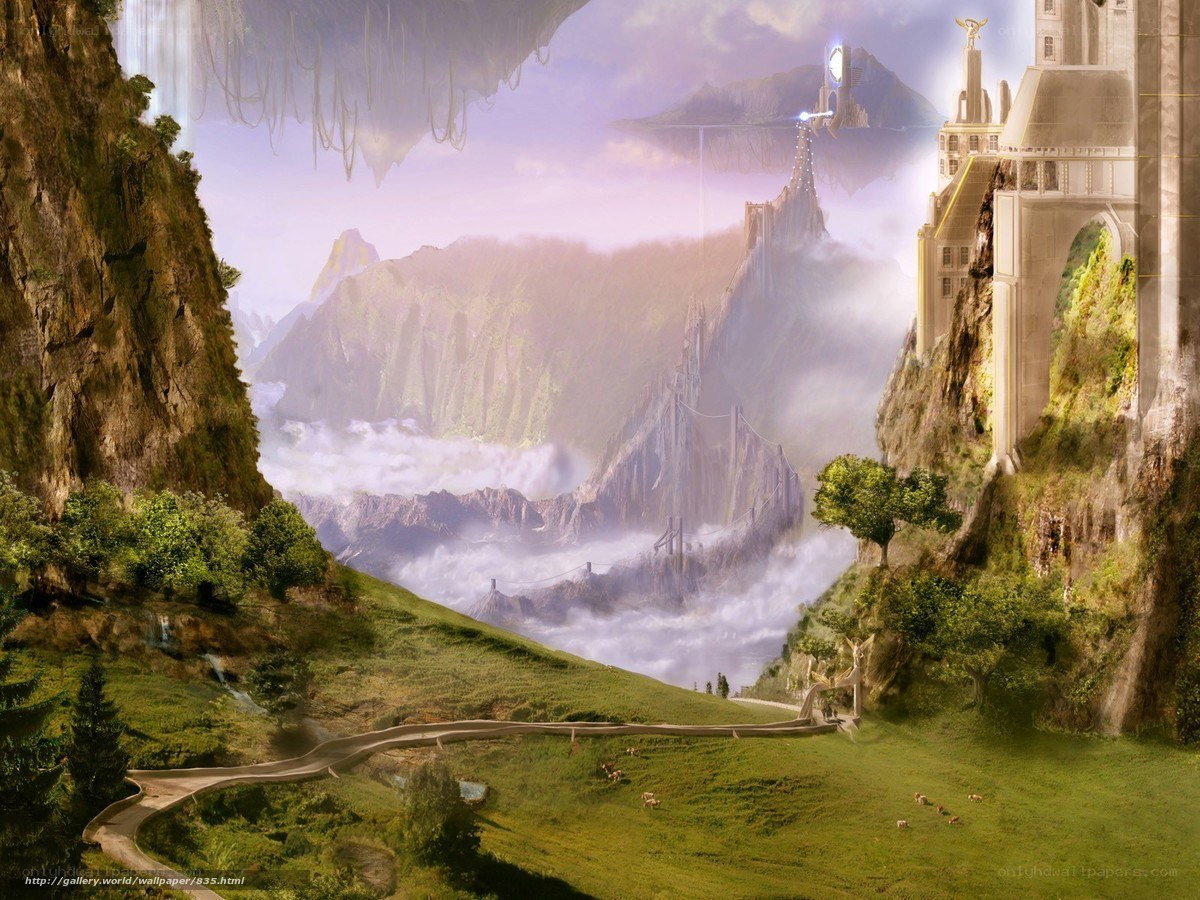 fantasy landscape with floating islands