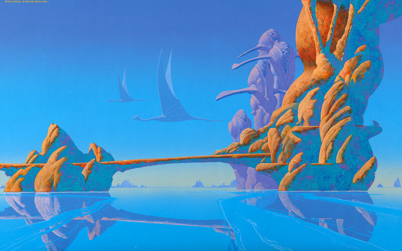 Fantasy landscape with flying creatures