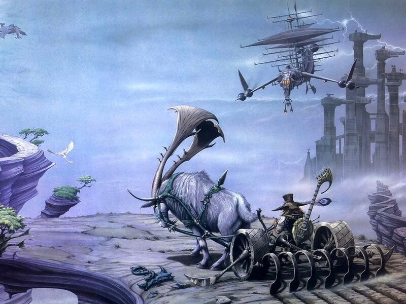 Fantasy landscape with flying ship