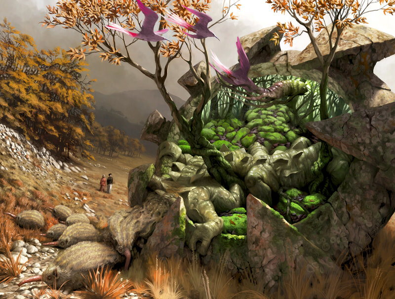Fantasy landscape with giant creature
