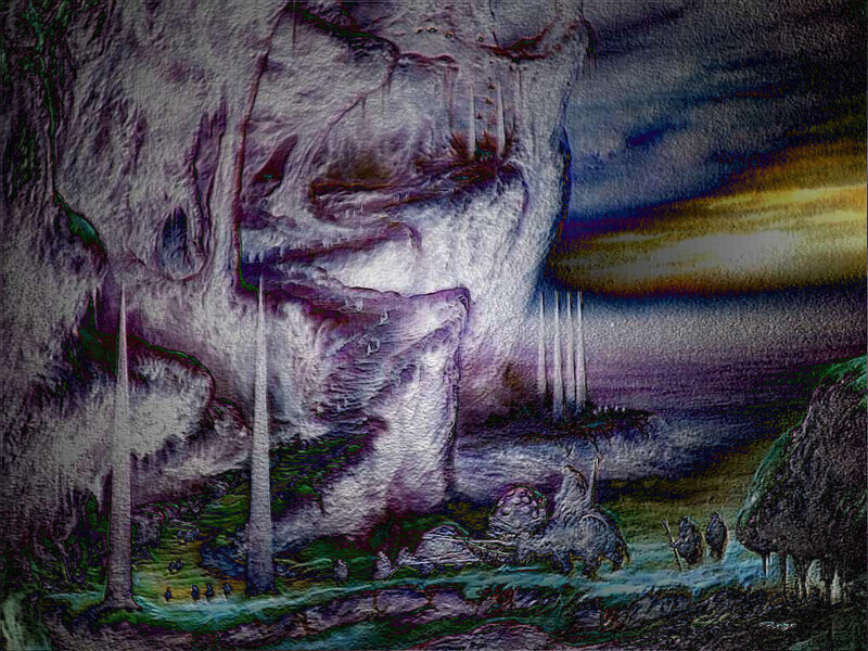 Fantasy landscape with giant skull