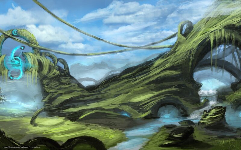 fantasy landscape with glowing creature