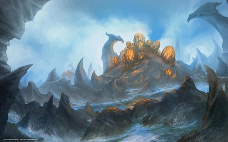 Fantasy landscape with glowing eggs