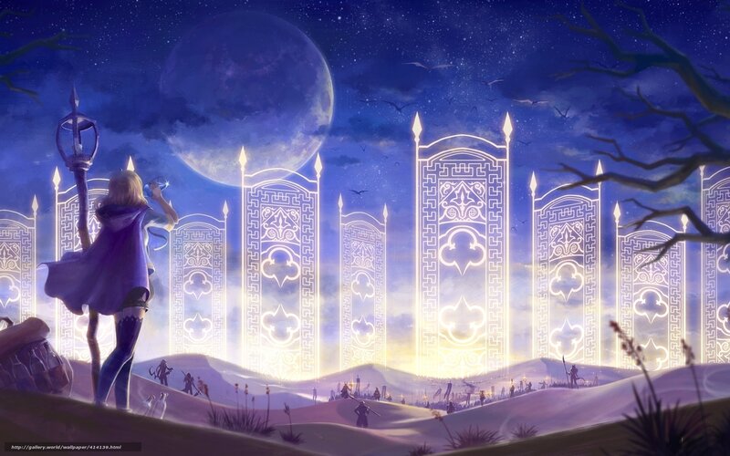 Fantasy landscape with glowing gates