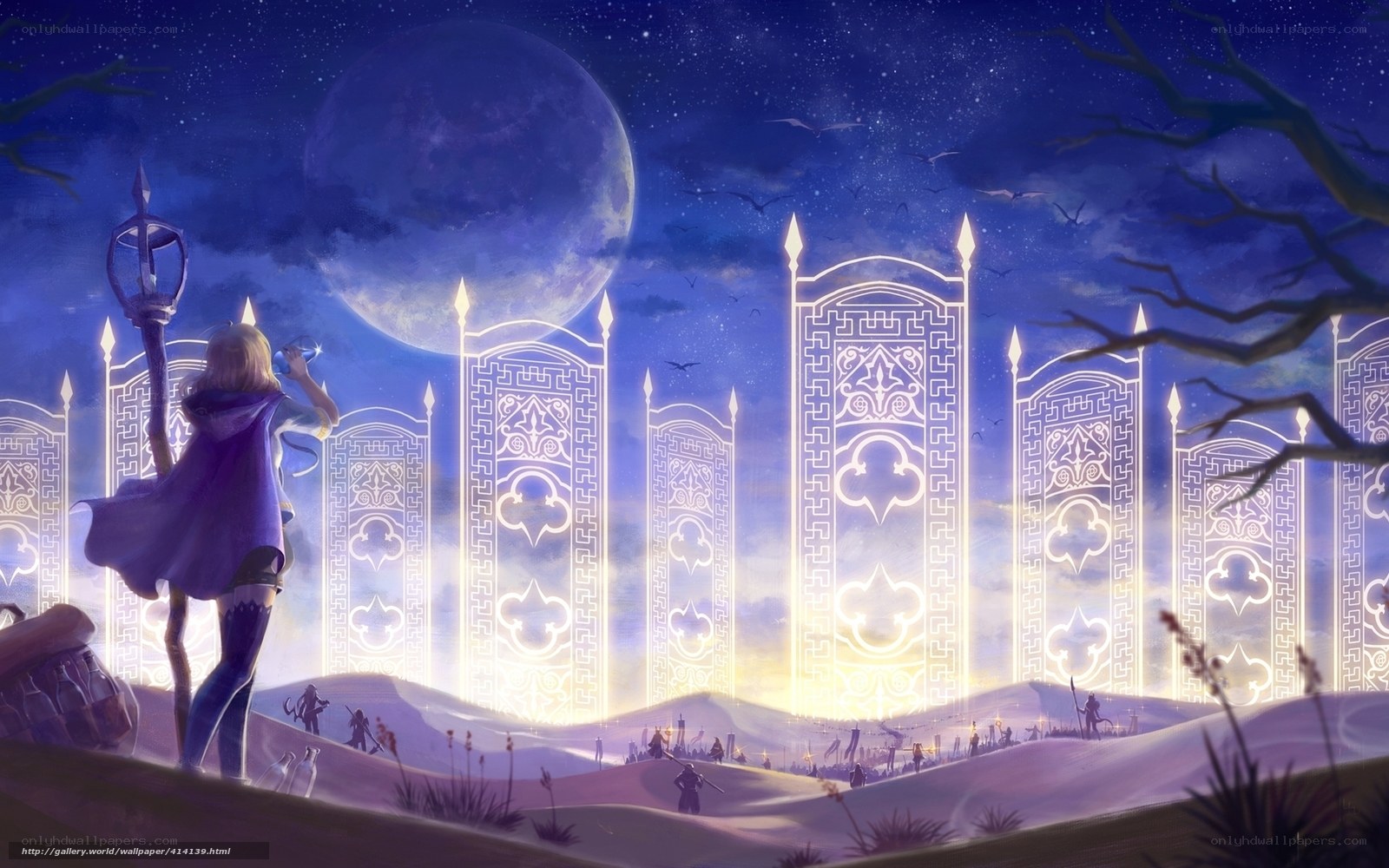 Fantasy landscape with glowing gates