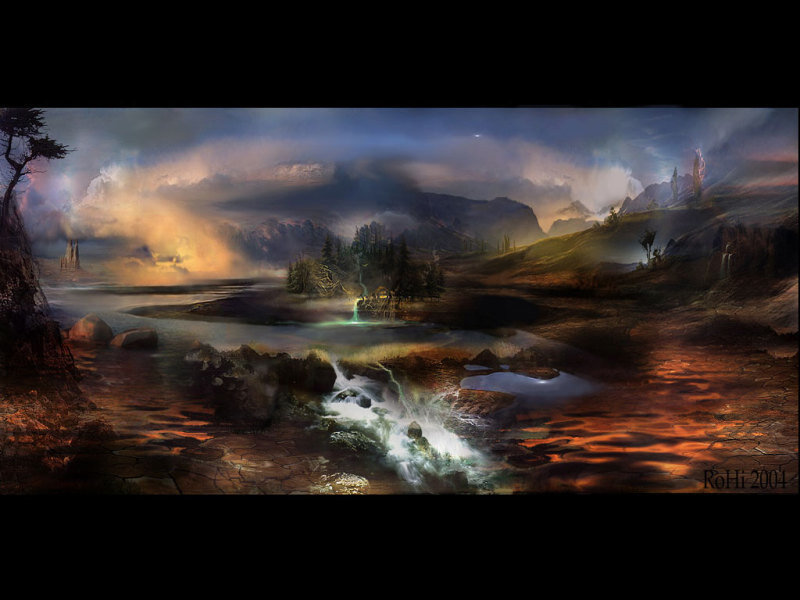 Fantasy landscape with glowing stream