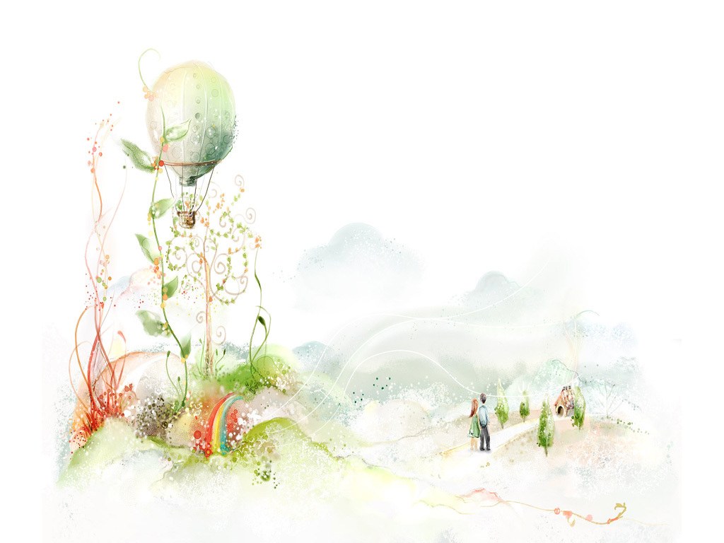 Fantasy landscape with hot air balloon