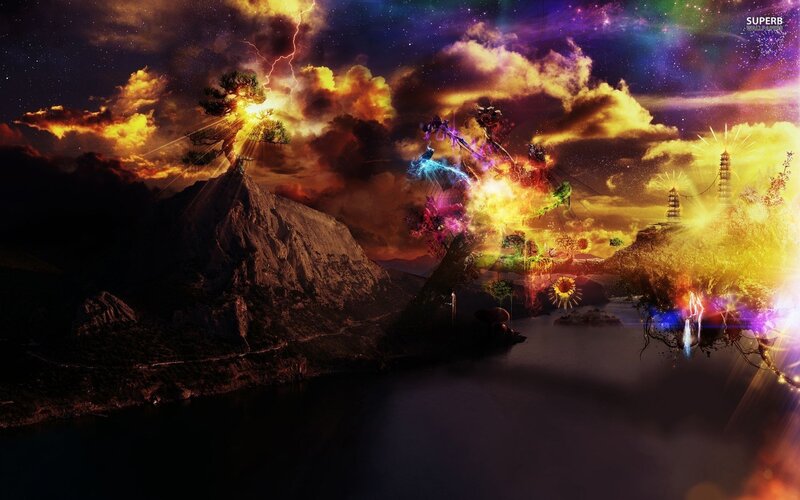 Fantasy landscape with lightning and magic