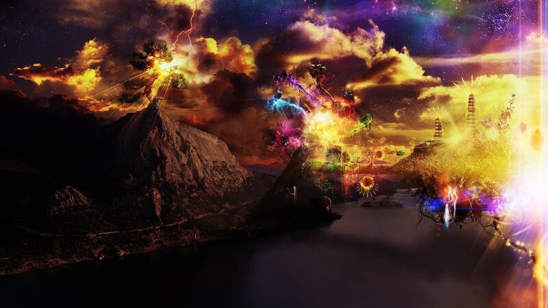 Fantasy landscape with lightning and magic