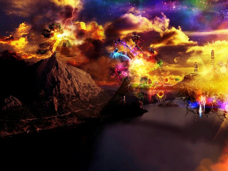 Fantasy Landscape with Lightning — Purple