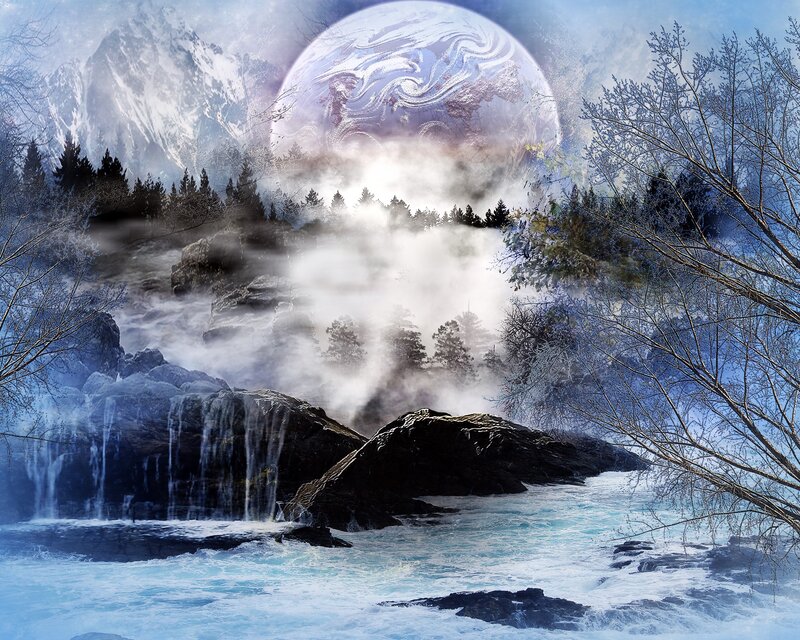 Fantasy landscape with moon