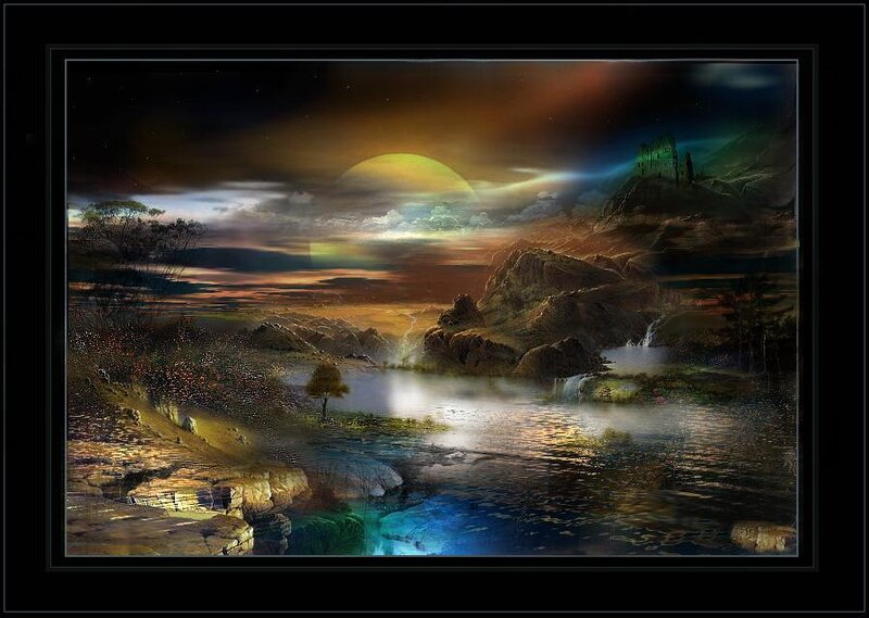Fantasy landscape with moon and castle