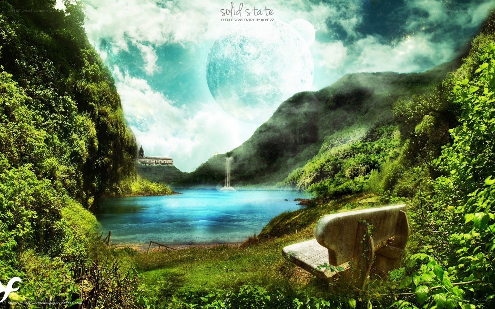 Fantasy landscape with moon